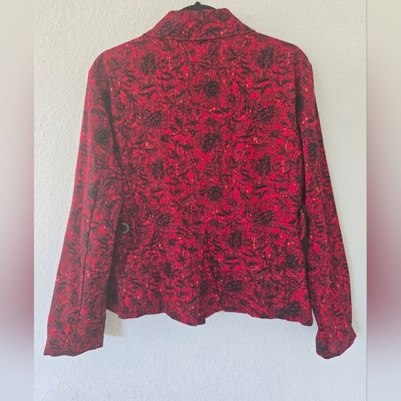 Christopher & Banks Blazer Jacket Women Sz L Red Black Floral Button Up … - Picture 10 of 15
